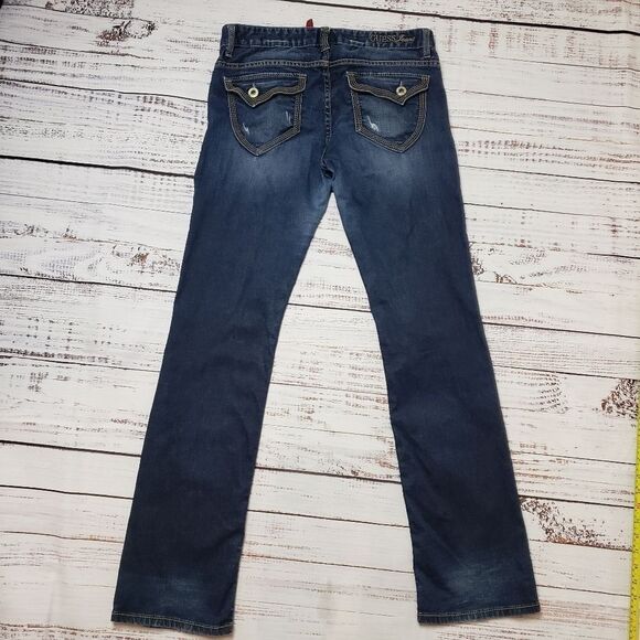 Guess Jeans Flirty Boot Cut - Dark Wash - Stretch - distressed flap pockets - Picture 1 of 15
